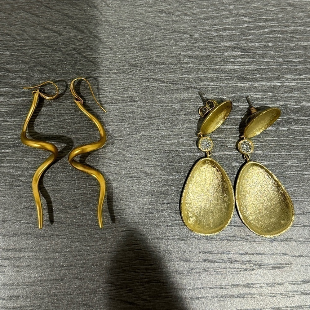 2 Pair Gold Earrings - Trina Turk Spiral - Unbranded Circle Dangles